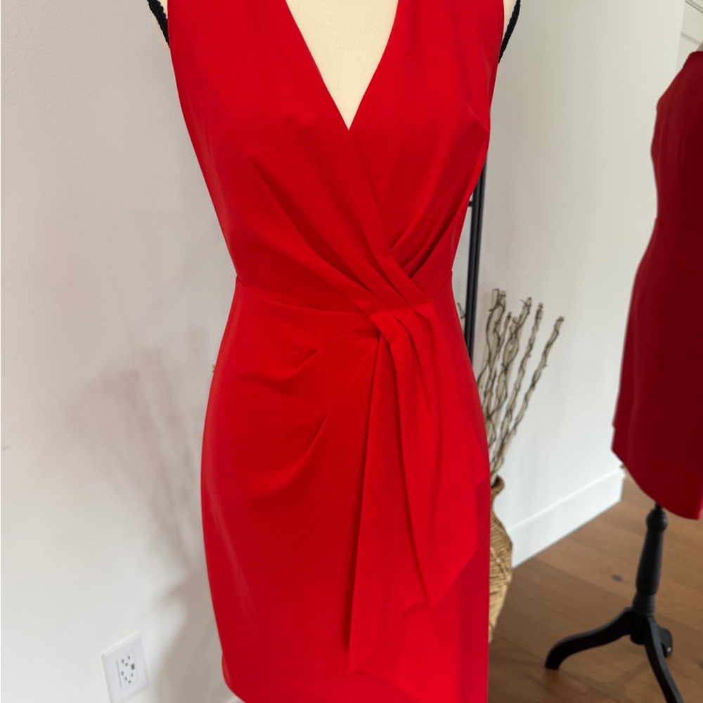 Elie Tahari Red Sleeveless Midi Wrap Dress